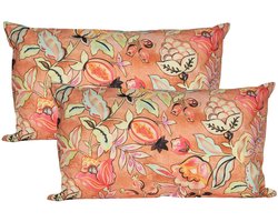 Anna's Collection Sierkussen voor binnen en buiten - 2x - wild flowers - terracotta - 30 x 50 cm - tuinkussen