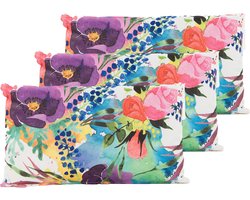 Anna's Collection Sierkussen voor binnen en buiten - 3x - bloemen - paars - 30 x 50 cm - tuinkussen
