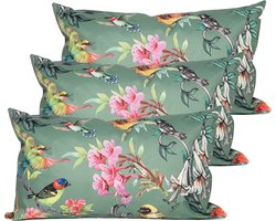 Anna's Collection Sierkussen voor binnen en buiten - 3x - vogels - donkergroen - 30 x 50 cm - tuinkussen