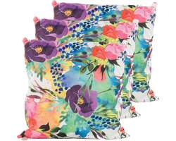 Anna's Collection Sierkussen voor binnen en buiten - 3x - watercolor bloemen - paars - 60 x 60 cm - tuinkussen