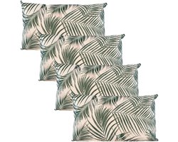 Anna's Collection Sierkussen voor binnen en buiten - 4x - palmen print - groen/wit - 30 x 50 cm - tuinkussens