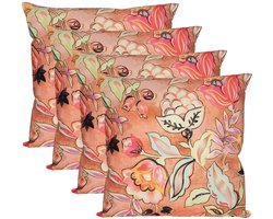Anna's Collection Sierkussen voor binnen en buiten - 4x - wild flowers - terracotta - 60 x 60 cm - tuinkussen