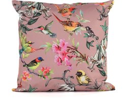 Anna's Collection Sierkussen voor binnen en buiten - bloemenprint - oud roze - 45 x 45 cm - tuinkussen