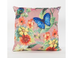 Anna's Collection Sierkussen voor binnen en buiten - vlinder - oud roze - 45 x 45 cm - tuinkussen