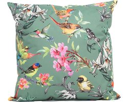 Anna's Collection Sierkussen voor binnen en buiten - vogels - donkergroen - 60 x 60 cm - tuinkussen