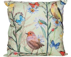 Anna's Collection Sierkussen voor binnen en buiten - vogels - lichtgroen - 60 x 60 cm - tuinkussen