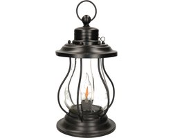 Anna's Collection Solar lantaarn - met vlameffect - 17 x 31 cm - zwart - metaal - tafellamp