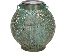 Anna's collection Solar lantaarn - turquoise - metaal - 14 x 16 cm