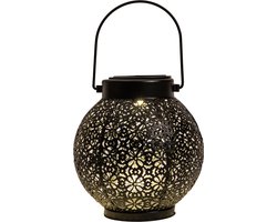 Anna's Collection Solar lantaarn - voor buiten - D15 x H16 cm - zwart - metaal - tafellamp