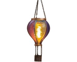 Anna's Collection Solar luchtballon lantaarn - blauw - hangend - 20 led lampjes - vlam effect - 11 x 36 cm - zonne-energie - tuinverlichting