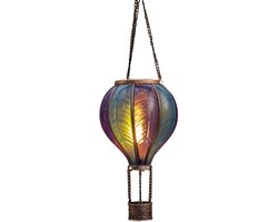 Anna's Collection Solar luchtballon lantaarn - blauw - hangend - 20 led lampjes - vlam effect - 14 x 45 cm - zonne-energie - tuinverlichting