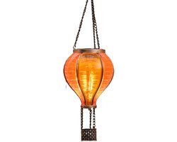 Anna's Collection Solar luchtballon lantaarn - geel/oranje - hangend - 20 led lampjes - vlam effect - 11 x 36 cm - zonne-energie - tuinverlichting