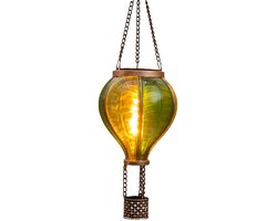 Anna's Collection Solar luchtballon lantaarn - groen - hangend - 20 led lampjes - vlam effect - 11 x 36 cm - zonne-energie - tuinverlichting