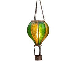 Anna's Collection Solar luchtballon lantaarn - groen - hangend - 20 led lampjes - vlam effect - 14 x 45 cm - zonne-energie - tuinverlichting
