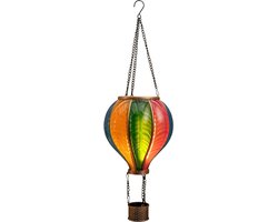 Anna's Collection Solar luchtballon lantaarn - multi kleuren - hangend - 20 led lampjes - vlam effect - 14 x 45 cm - zonne-energie - tuinverlichting