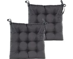Anna's collection Stoelkussen gewatteerd - 2x - antraciet - 38 x 38 cm - binnen/buiten