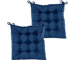Anna's collection Stoelkussen gewatteerd - 2x - donkerblauw - 38 x 38 cm - binnen/buiten