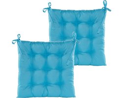 Anna's collection Stoelkussen gewatteerd - 2x - licht blauw - 38 x 38 cm - binnen/buiten