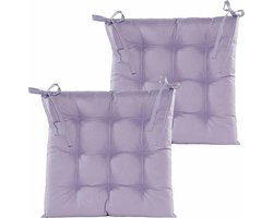 Anna's collection Stoelkussen gewatteerd - 2x - lila paars - 38 x 38 cm - binnen/buiten