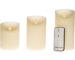 Anna's Collection Stompkaarsen - 3x st - ivoor - LED kaarsen - afstandsbediening