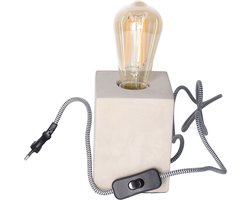 Anna's Collection Tafellamp Cement - grijs - hout - 9.5 x 9.5 x 13 cm - incl LED Retro