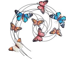 Anna's Collection Tuindecoratie vlinders - 3D - gekleurd - 65,5 cm - muur/schutting decoratie - tuinvlinders - muurvlinders