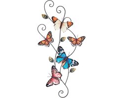 Anna's Collection Tuindecoratie vlinders - 3D - gekleurd - 67,5 cm - muur/schutting decoratie - tuinvlinders - muurvlinders