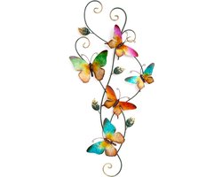 Anna's Collection Wand decoratie vlinders - gekleurd - 35 x 68 cm - metaal - muurdecoratie
