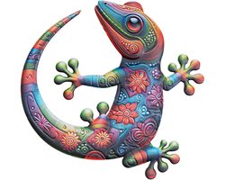 Anna's Collection Wanddecoratie Gecko hagedis - kleurenmix - 30 x 30 cm - metaal - muur/schutting/tuin - buiten - tuinbeelden van dieren