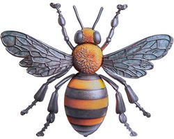 Anna's Collection Wanddecoratie honingbij - kleurenmix - 24 x 30 cm - metaal - muur/schutting/tuin - buiten - tuinbeelden van dieren - tuin honingbijs