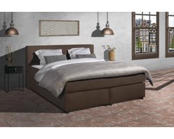 Anno 1588 - Boxspring Amsterdam - Pocketvering - Taupe Lederlook - 160x200 cm - Inclusief Dekbed en Kussens