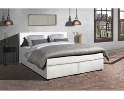 Anno 1588 - Boxspring Amsterdam - Pocketvering - Wit Lederlook - 140x200 cm - Inclusief Dekbed en Kussens