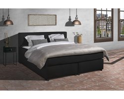 Anno 1588 - Boxspring Amsterdam - Pocketvering - Zwart Lederlook - 160x200 cm - Inclusief Dekbed en Kussens