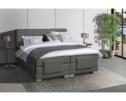 Anno 1588 - Elektrische Boxspring LUXA - Pocketvering - Luxe Topper - Antraciet Lederlook - Boxspring 180x200 - Inclusief Montage + Dekbed en Kussens