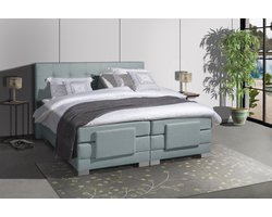 Anno 1588 - Elektrische Boxspring LUXA - Pocketvering - Luxe Topper - IJsblauw - Boxspring 90x200 - Inclusief Montage + Dekbed en Kussens