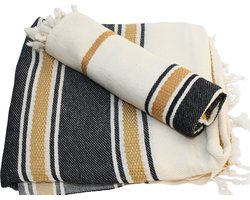 Antalya Sunset Set of 2 – Hamamdoek 90 x 190 cm & Handdoek 45 x 90 cm, 100% Katoen, Turkse Hamamdoek & Saunadoek, Peshtemal, 100% Cotton Peshtemal, Hand Towel & Hair Towel & Beach towel, Black