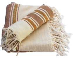 Antalya Sunset Set of 2 – Hamamdoek 90 x 190 cm & Handdoek 45 x 90 cm, 100% Katoen, Turkse Hamamdoek & Saunadoek, Peshtemal, 100% Cotton Peshtemal, Hand Towel & Hair Towel & Beach towel, Beige