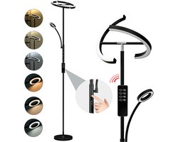 ANTENLICHT LED Vloerlamp Zwart - Staande Lamp met Leeslamp - 20W+7W 2750Lm - met Afstandsbediening - Staanlamp Woonkamer Kantoor - Dimbaar - Zwart