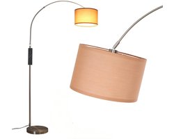 ANTENLICHT Moderne LED Vloerlamp - Staandelamp Woonkamer - 180cm - Hengellamp Vloerlamp - Booglamp met Bruine Stoffen Lampenkap - Inclusief E27 LED Lamp 9W 3000K - Voetschakelaar - Chroom / Nikkel Metaal