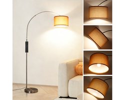 ANTENLICHT Moderne Vloerlamp Chroom - Staande Lamp Met Bruin Kap - 1 lichts 9W - 3000K-6000K 860LM - H 165 -180cm - Naturel - Woonkamer - Slaapkamer - Met Afstandsbediening & Voetschakelaar