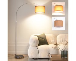 ANTENLICHT Moderne Vloerlamp Chroom - Staande Lamp Met Bruin Kap - 1 lichts 9W 3000K 860LM - H 165 -180cm - Naturel - Woonkamer - Slaapkamer