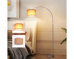 ANTENLICHT Moderne Vloerlamp Chroom - Staande Lamp Met Bruin Kap - 1 lichts 9W 3000K 860LM - H 165 -180cm - Naturel - Woonkamer - Slaapkamer - Met Voetschakelaar