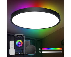 ANTENLICHT RGB LED Plafondlamp - Zwart - Plafoniere - Plafondlampen - Binnenverlichting - Dimbaar 8 staps - 3000K-6500K - 24W - Met Afstandsbediening & App