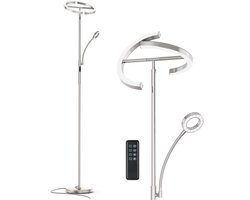 ANTENLICHT Staande Lamp - LED Vloerlamp - Staanlamp Woonkamer Kantoor - Lamp Slaapkamer - Leeslamp Dimbaar 3000K-6000K - Met Afstandsbediening - 2lights Chrom