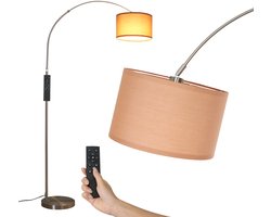 ANTENLICHT Vissende Vloerlamp Met Stoffen Bruin Kap - Met gloeilamp E27 9W - Dimmer 3000K-6000K 860LM - Hoogte 165 -180cm - Met Afstandsbediening - Chroom