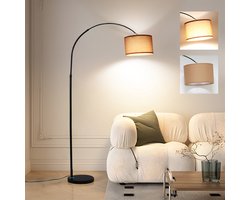 ANTENLICHT Vloerlamp - Woonkamerlamp Met Stoffen Beige Kap - Industriële staande lamp - staanlamp - Met E27 fitting - h: 165 -180 cm - Zwart