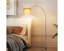 ANTENLICHT Vloerlamp - Woonkamerlamp Met Stoffen Bruin Kap - Industriële staande lamp - staanlamp - Met E27 fitting - h: 165 -180 cm - Chroom