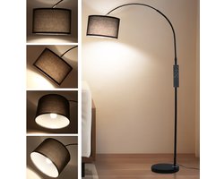 ANTENLICHT Vloerlamp - Woonkamerlamp Met Stoffen Zwart Kap - Industriële staande lamp - Staanlamp Met 3 Kleurtemperaturen - Met E27 fitting - h: 165 -180 cm - Met Afstandsbediening - Zwart