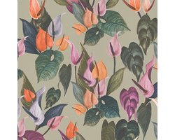 ANTHURIUM BEHANG | Bloemen & Bladeren - Meerkleurig Groen Oranje Lila Blauw - A.S. Création Anna D'Andrea