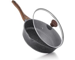 Anti-aanbak diepe koekenpan 28 cm/48 liter met deksel - Chef Pan - gezonde stenen kookpan - inductie compatibel - PFOA vrij